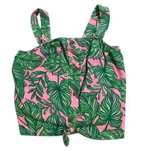 Tommy Bahama Sleeveless Top Kids Size 10–12 Green Pink Leaf Print